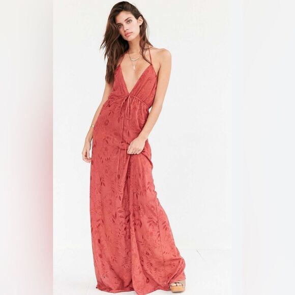 Flynn Skye Malia Plunging 2-Way Rust Embroidered Boho Maxi Dress (M) - Picture 1 of 15